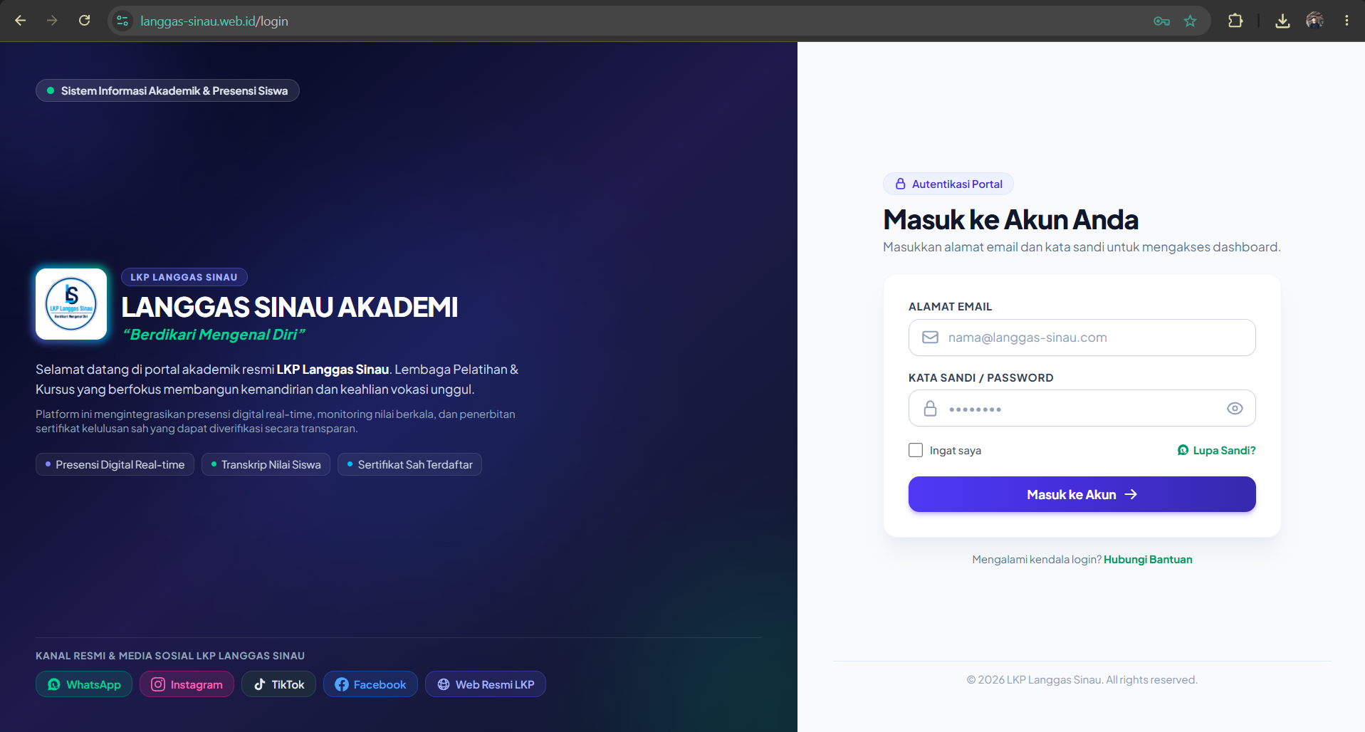 Sistem Informasi Akademik & Presensi LKP Langgas Sinau Preview
