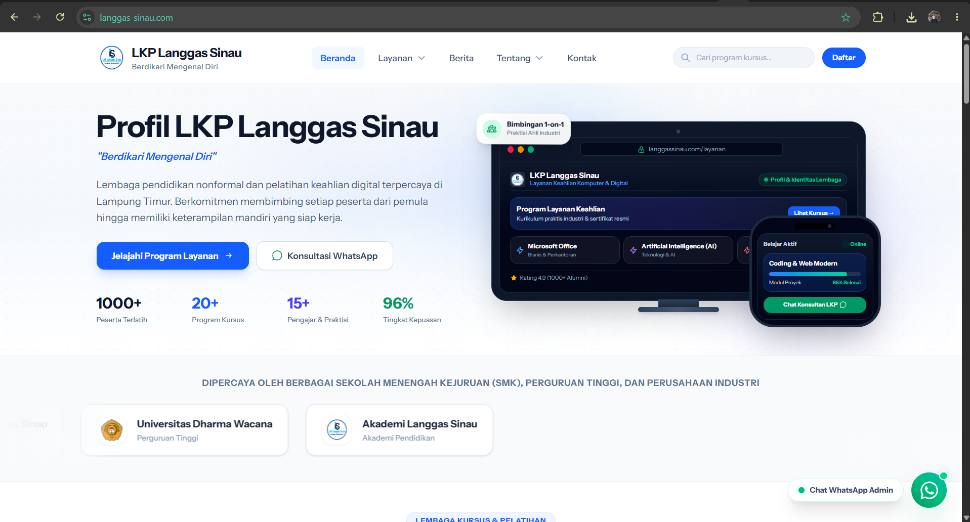 Website Profil dan Sistem Manajemen LKP Langgas Sinau Preview